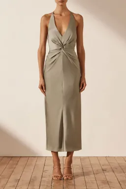 Shona Joy Luxe Twist Front Halter Midi Dress Eucalyptus Size AU 6 for rent on The Volte - image 1