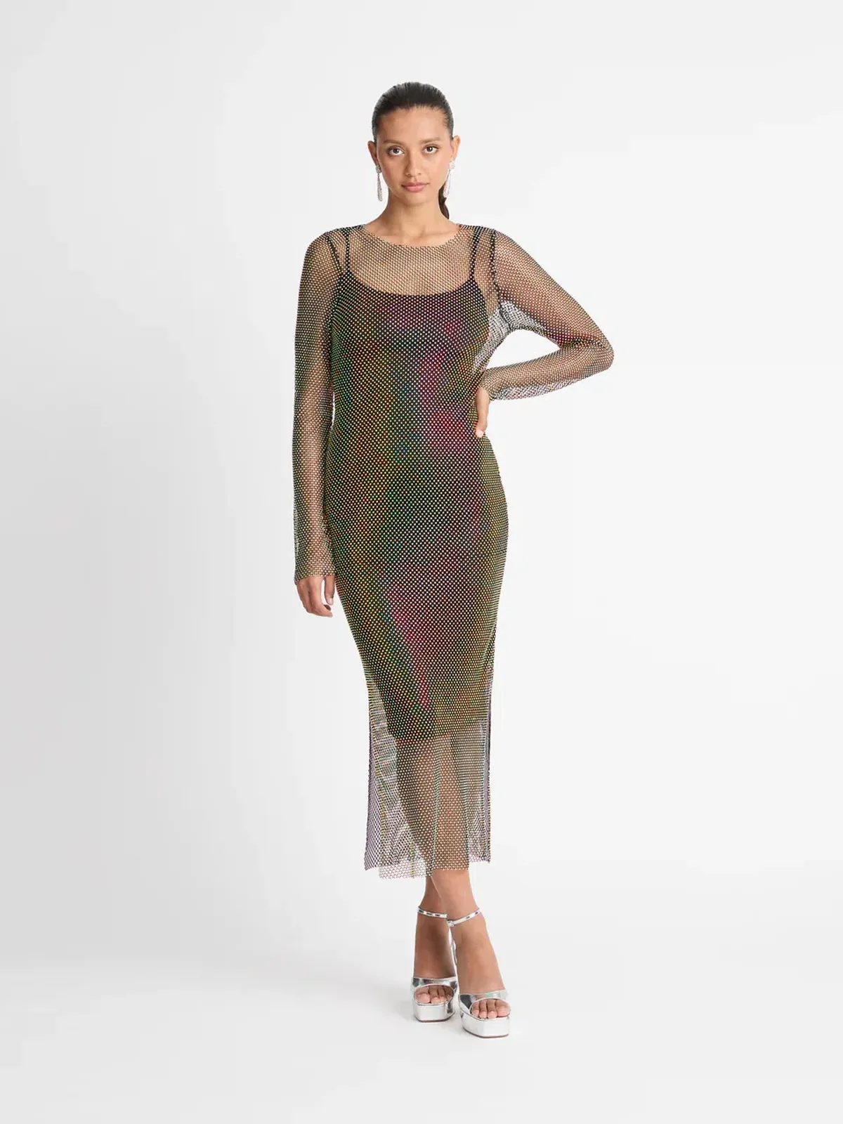 Sheike Crystal Mesh Midi Dress Black Size AU 16 - Image 2