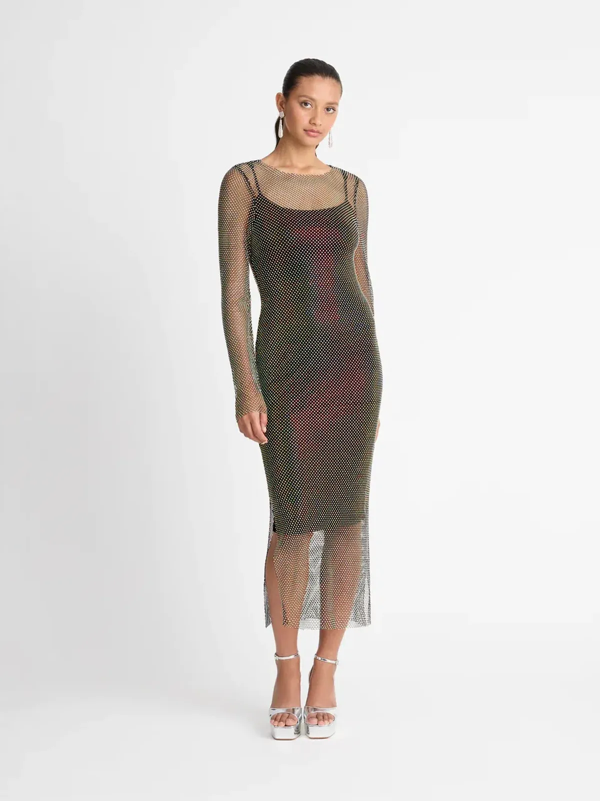 Sheike Crystal Mesh Midi Dress Black Size AU 16 - Image 1