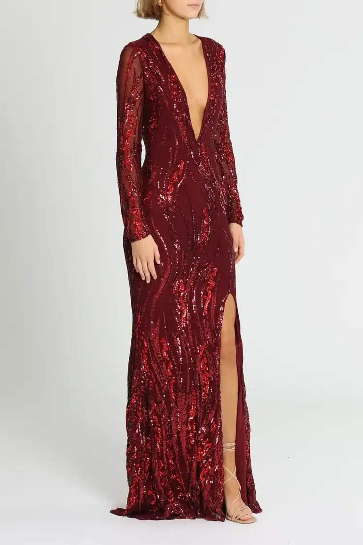 L'amour Deep V Plunge Dress in Wine Size AU 10 - Image 2