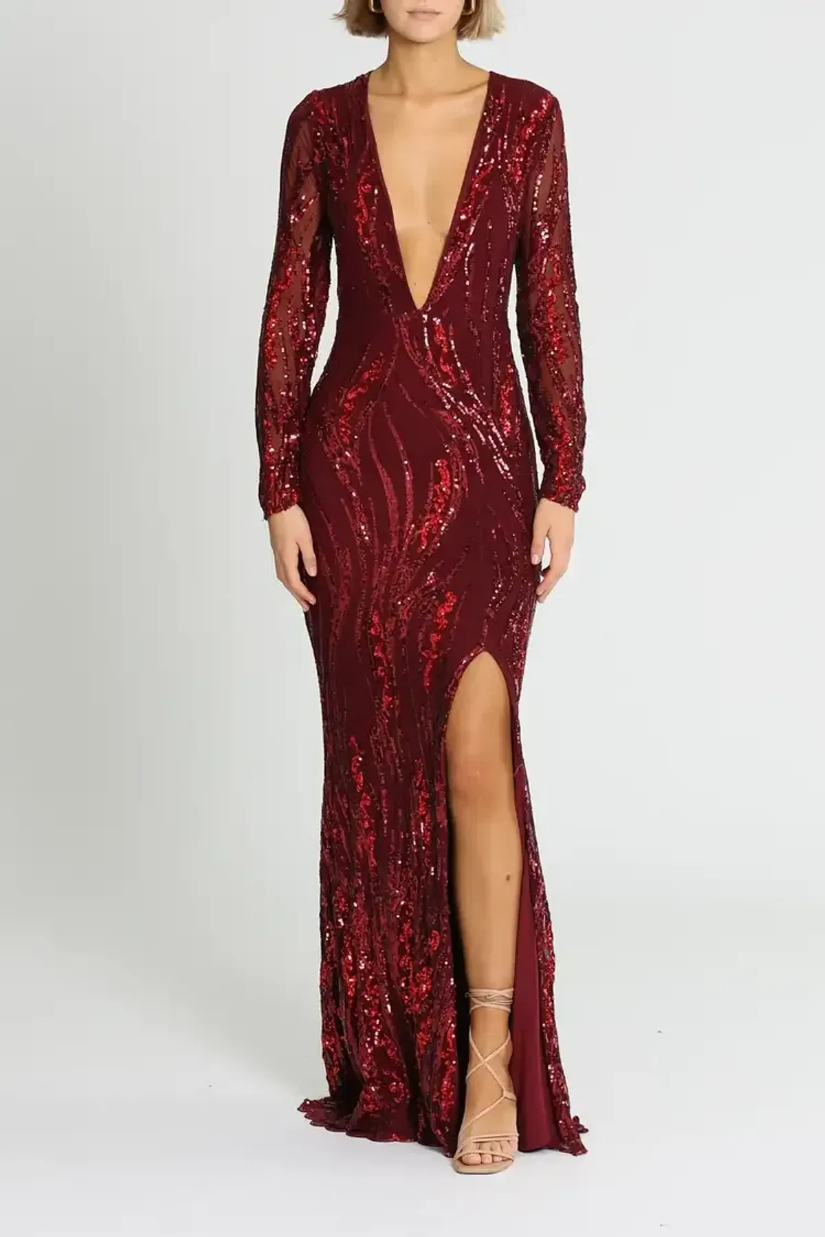 L'amour Deep V Plunge Dress in Wine Size AU 10 - Image 1