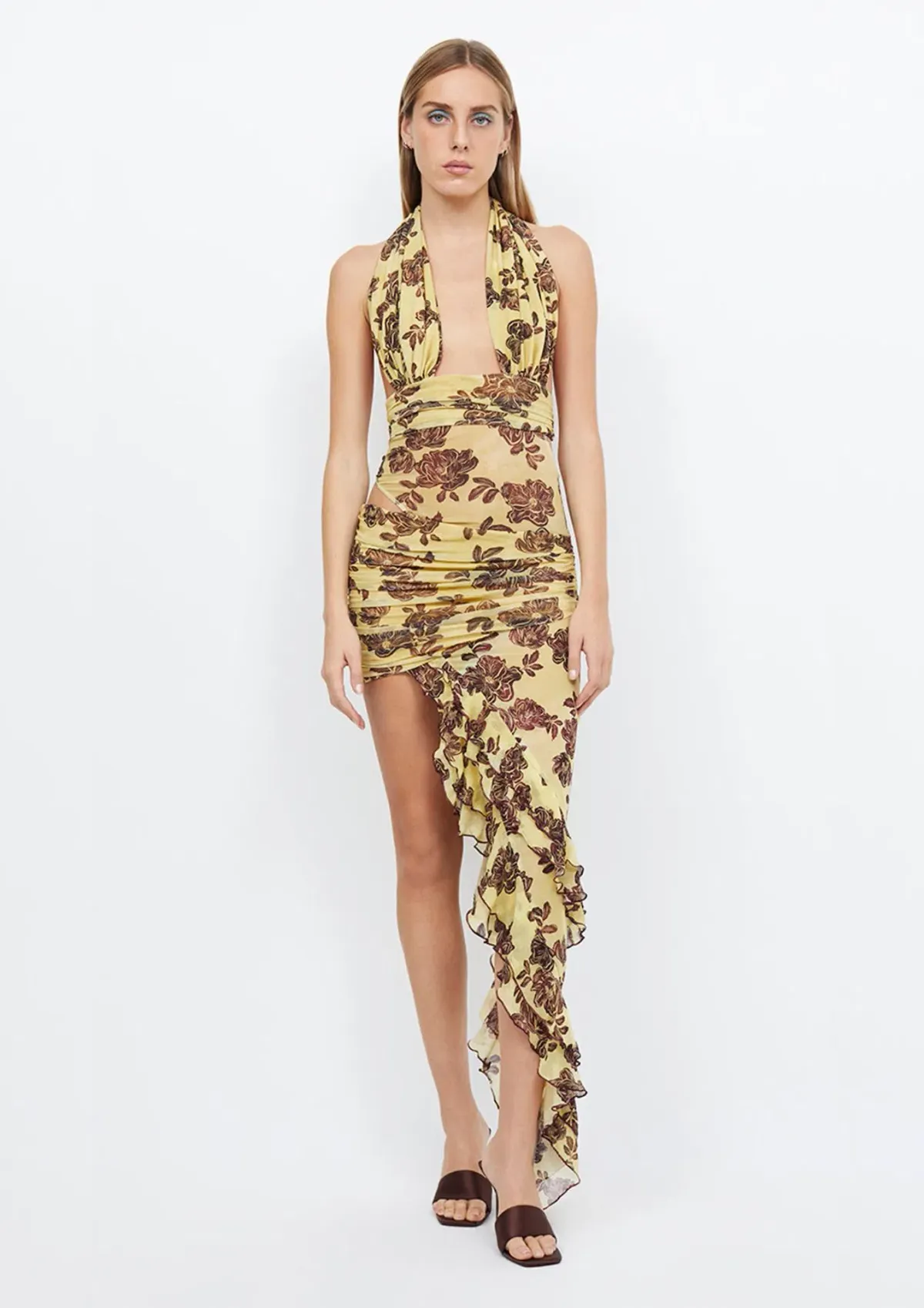 Bec & Bridge Malibu Bay Halter Dress Citrus Plum Floral Size AU 10 - Image 1