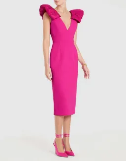 Rebecca Vallance Cupids Bow Midi Dress Pink Size 8 for rent on The Volte - image 1