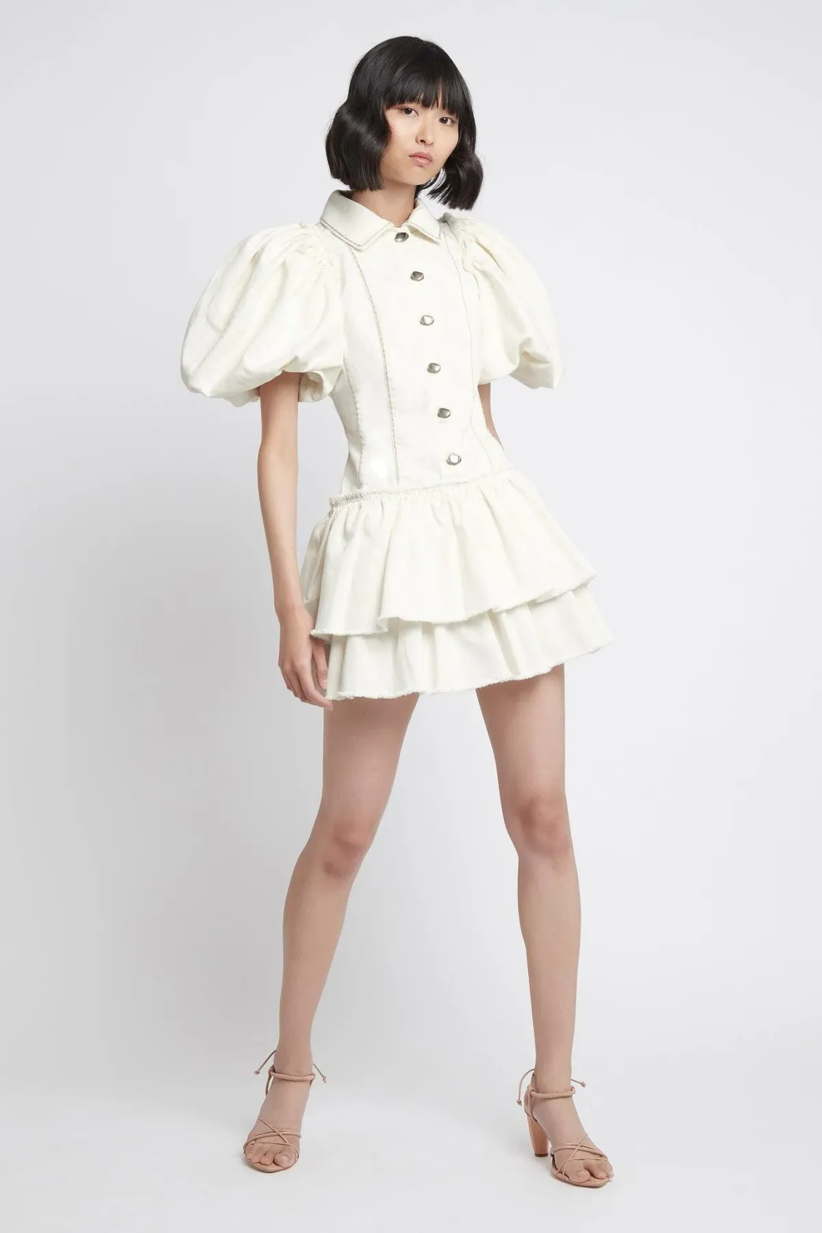 Aje Reclaim Denim Mini Dress White Size 8 - Image 1
