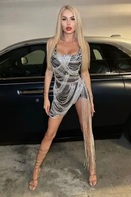Jessica Bara Onyx Strapless Crystal Fringe Mini Dress Black Size Small for rent on The Volte - image 2