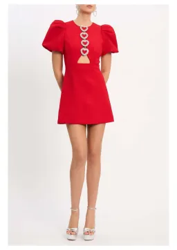 Rebecca Vallance Chiara Puff Sleeve Mini Dress Red Size 14 for rent on The Volte - image 1