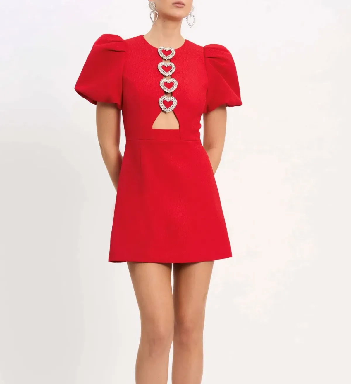 Rebecca Vallance Chiara Puff Sleeve Mini Dress Red Size 14 - Image 4
