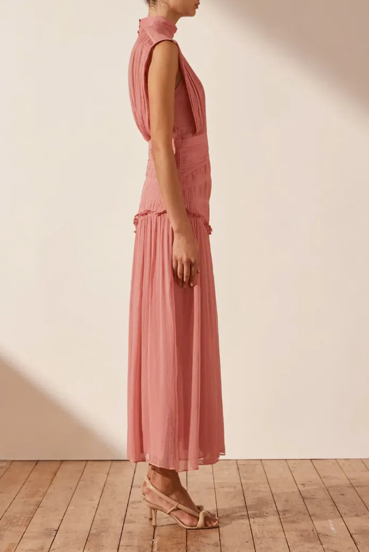 Shona Joy Lauren High Neck Midi Dress Blush Size 6 - Image 5