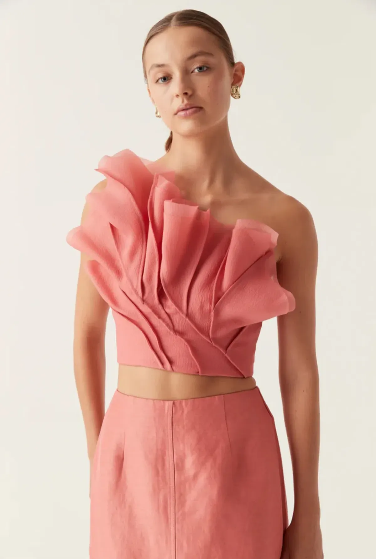 Aje Flame Crop Top and Mary Column Maxi Skirt Set in Guava Pink Size 10 - Image 2