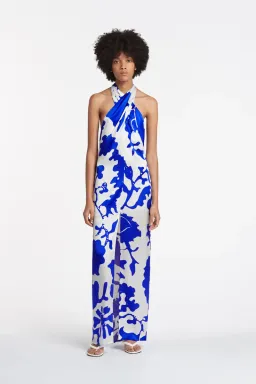 Sir the Label Esme Halter Silk Maxi Dress Blue Print Size 3 / AU 12 for rent on The Volte - image 1