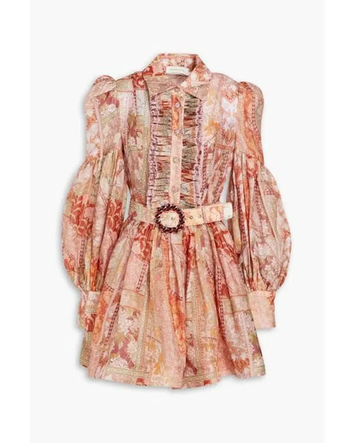 Zimmermann Belted Floral-print Linen And Silk-blend Mini Shirt Dress Size 0/au 8 - Image 3