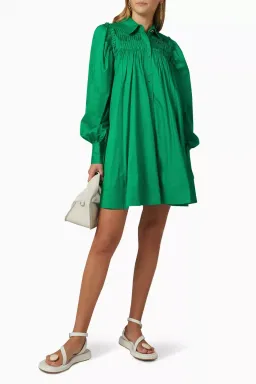Aje Tidal Tucked Smock Mini Dress Green Size 6 for rent on The Volte - image 2