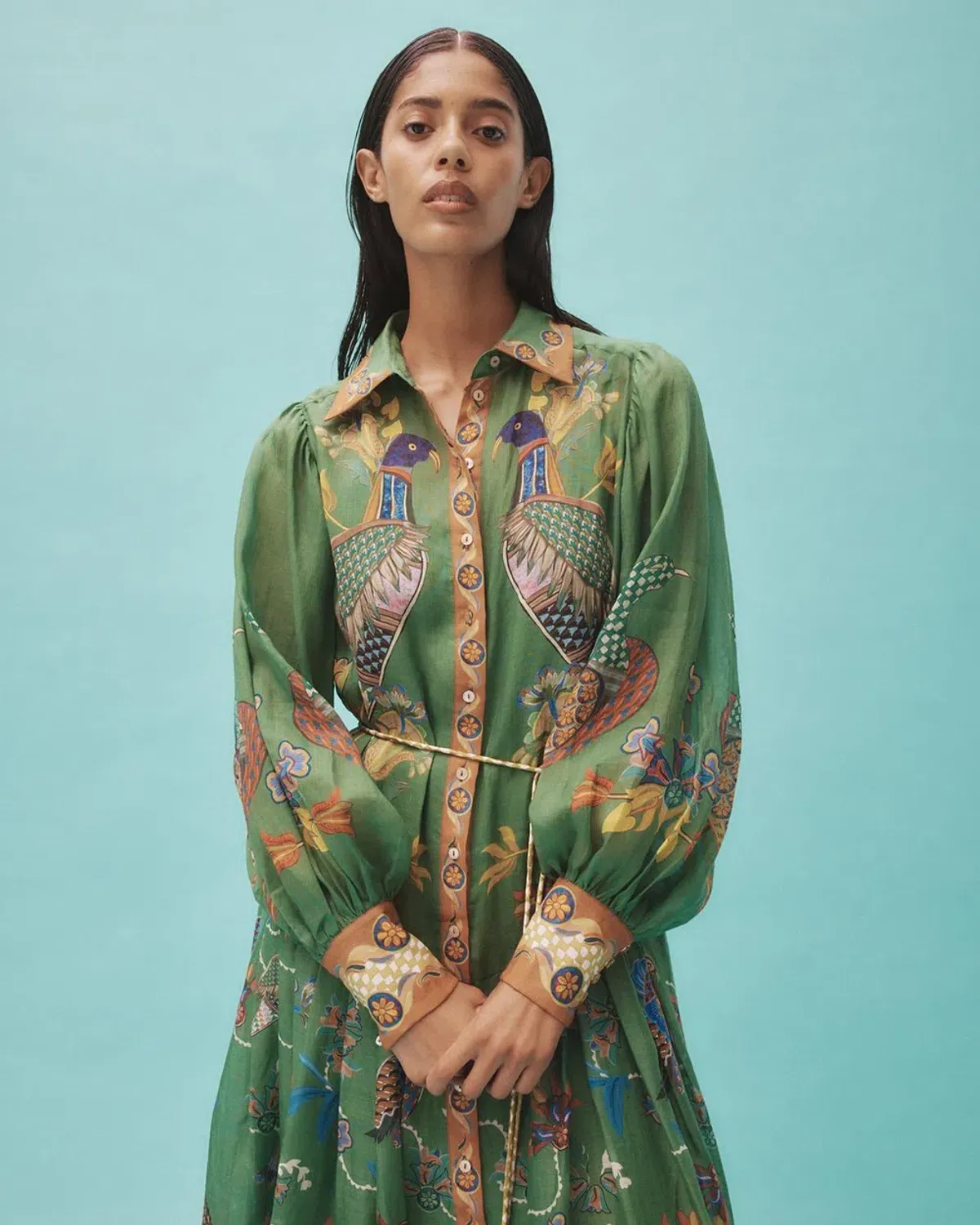 Alemais Birdie Green Shirtdress With Sleeves Size AU 10 - Image 2