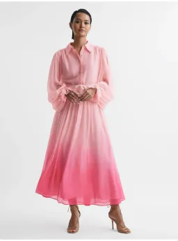 Leo Lin Cassie Tie Neck Midi Dress Ombre Pink Size 12 for rent on The Volte - image 1