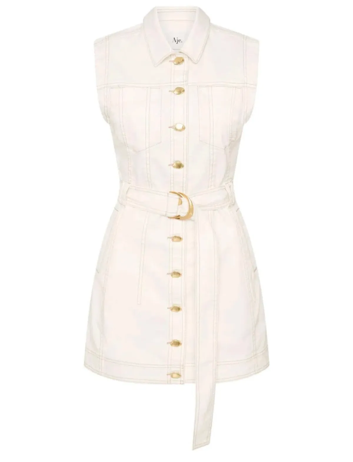 Aje Darcie Denim Mini Dress White Size 12 - Image 4