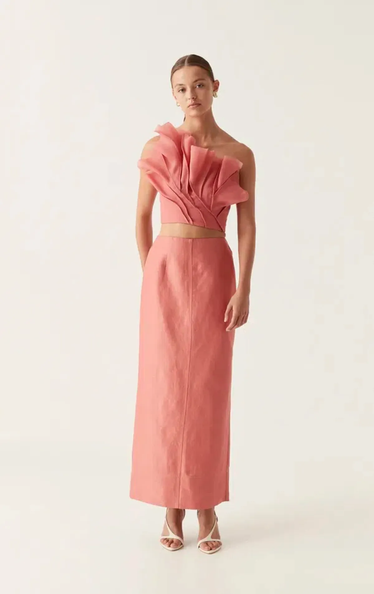 Aje Flame Crop Top and Mary Column Maxi Skirt Set in Guava Pink Size 10  - Image 4