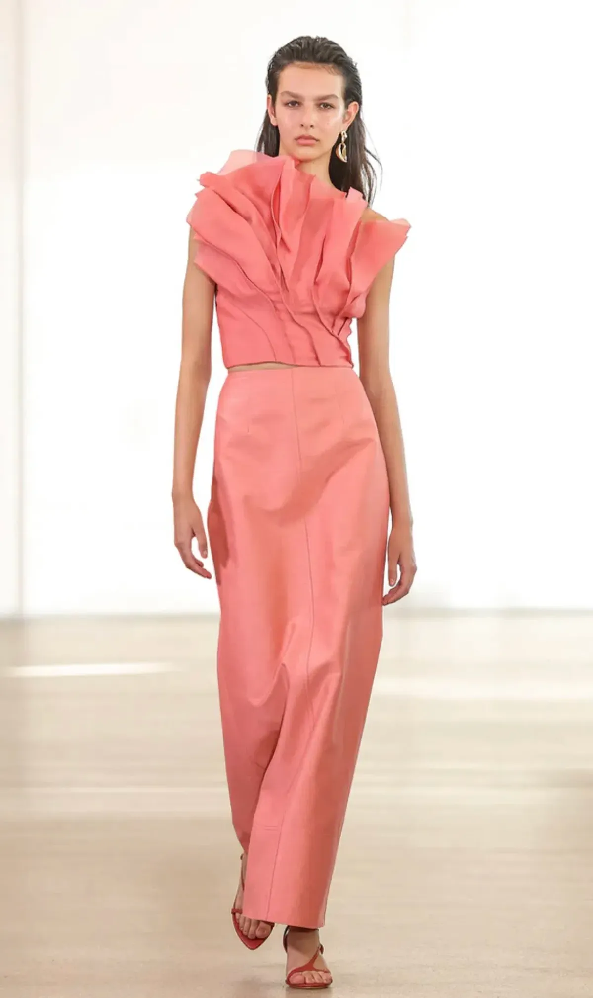 Aje Flame Crop Top and Mary Column Maxi Skirt Set in Guava Pink Size 10  - Image 2