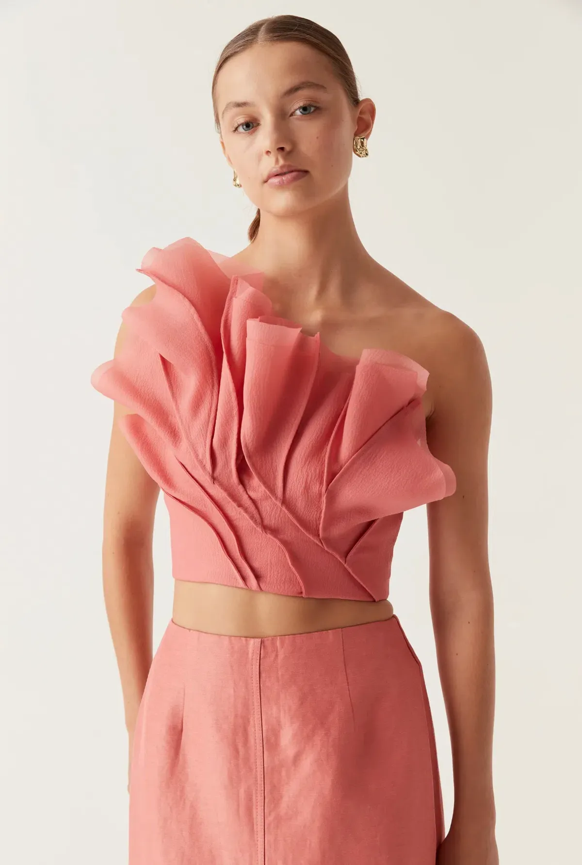 Aje Flame Crop Top and Mary Column Maxi Skirt Set in Guava Pink Size 10  - Image 5