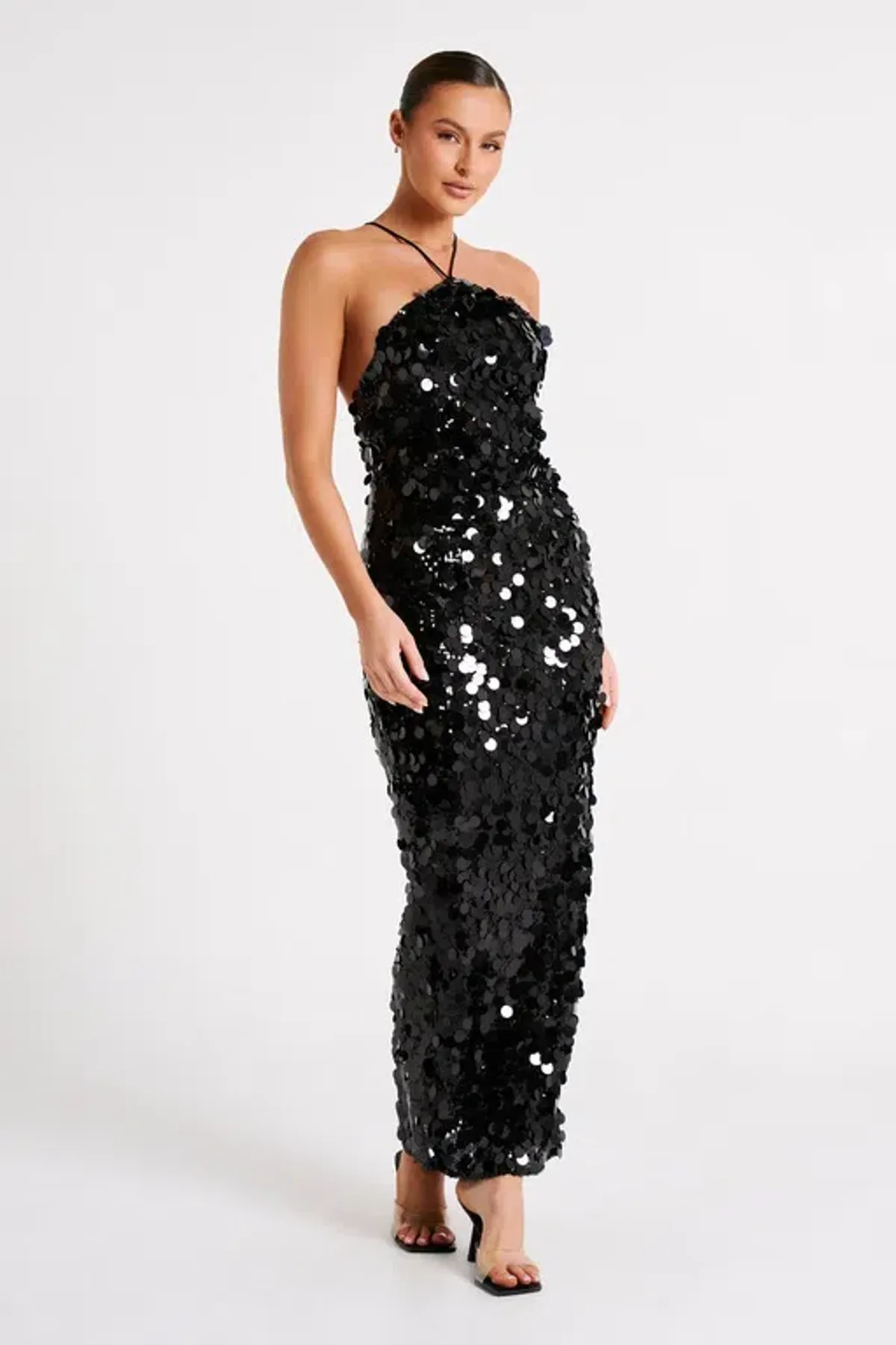 Meshki April Sequin Halter Maxi Dress Black Size 10  - Image 1