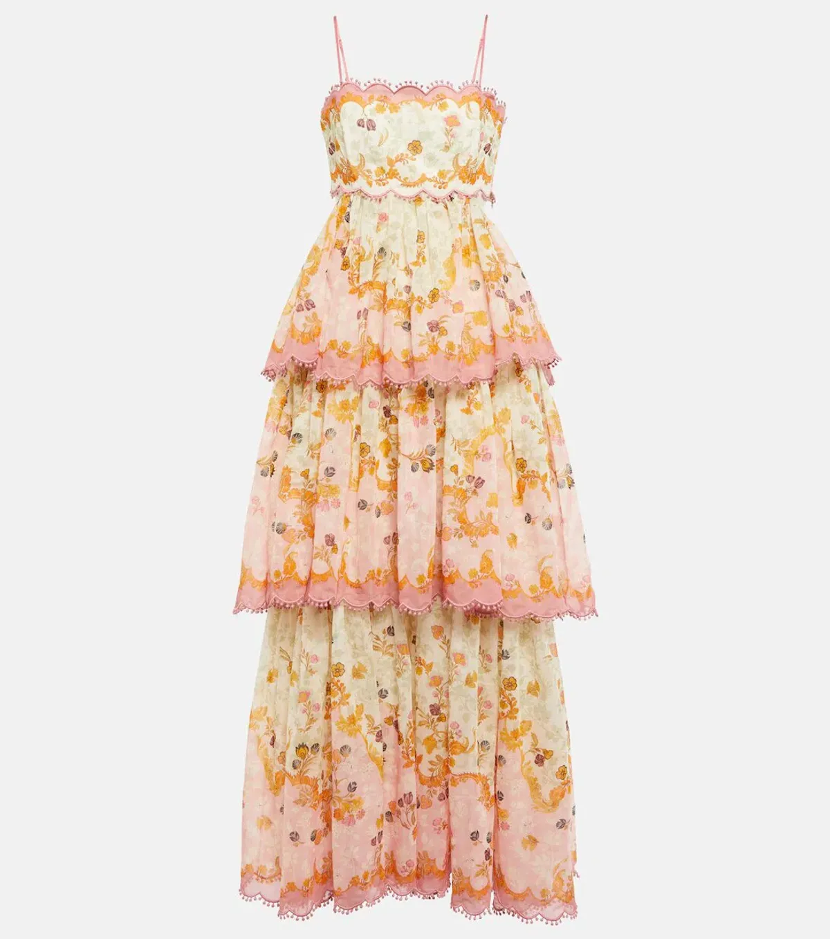 Zimmerman Laurel Frill Midi Dress In Pink Green Floral Size 1/Au 10 - Image 4