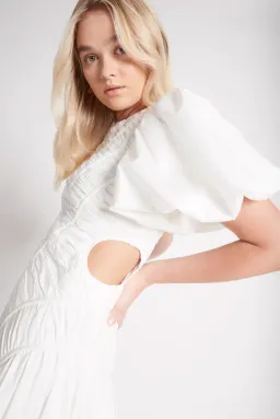 Aje Siren Drawstring Midi Dress in White Ivory Size 6 for rent on The Volte - image 2