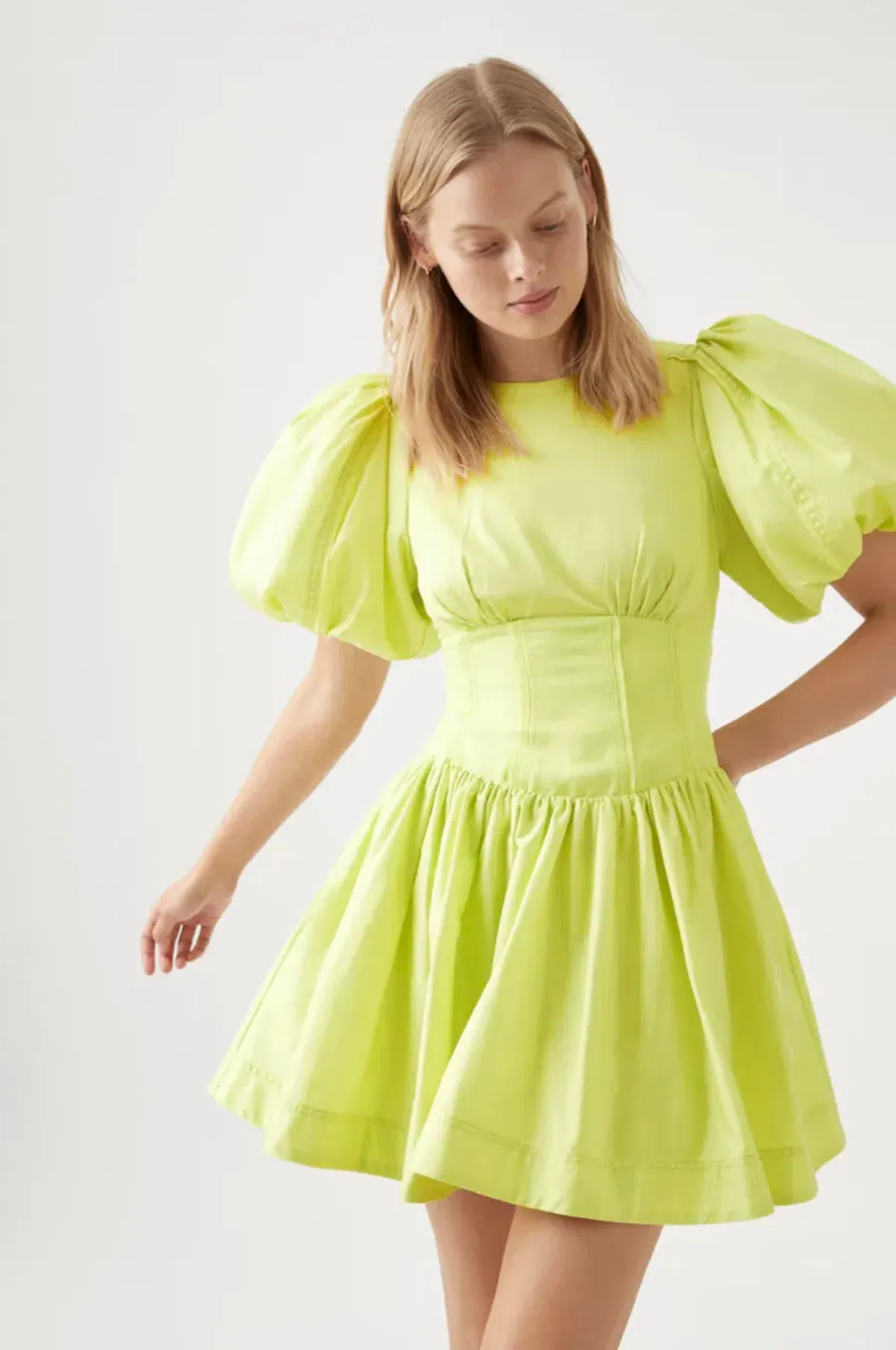Aje Gianna Puff Sleeve mini dress in Light Lemon Size 6 - Image 3