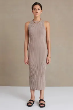Bec & Bridge Lyla Knit Midi Dress in Fawn Size AU 6  for rent on The Volte - image 1