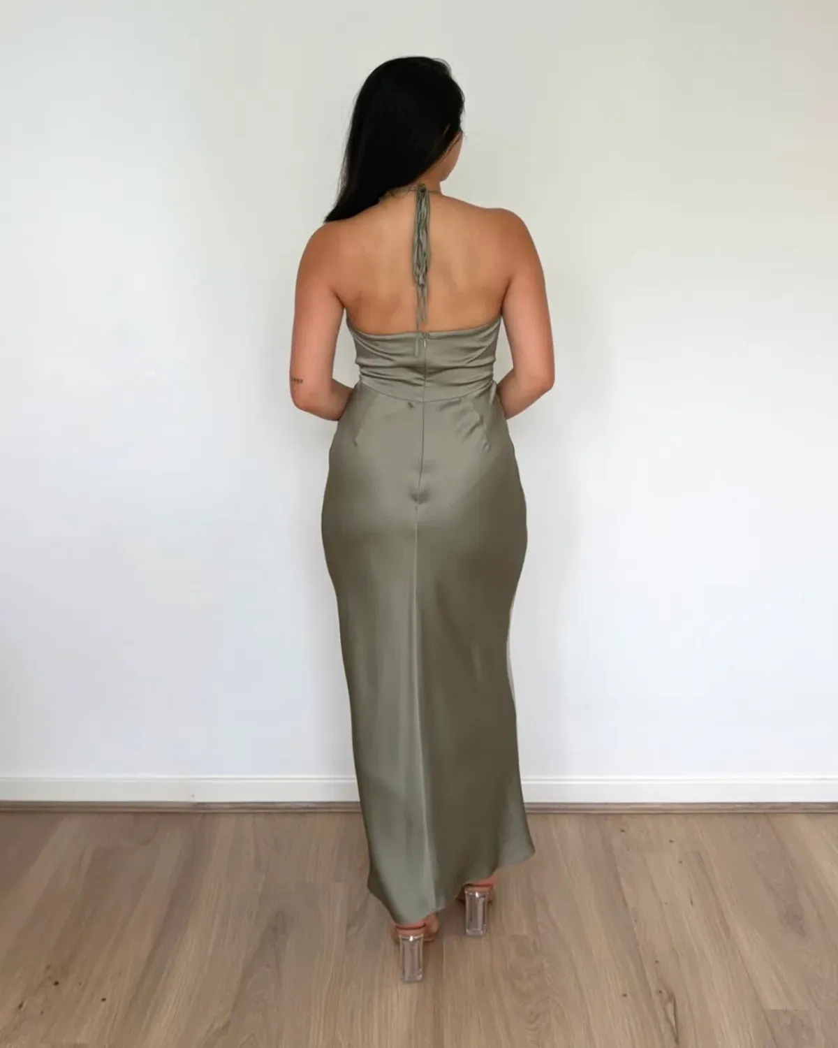 Shona Joy Luxe Twist Front Halter Midi Dress Eucalyptus Size 14 - Image 4