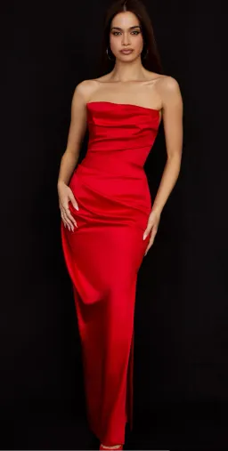 House of CB Adrienne Scarlet Satin Strapless Gown size 12 for rent on The Volte - image 2