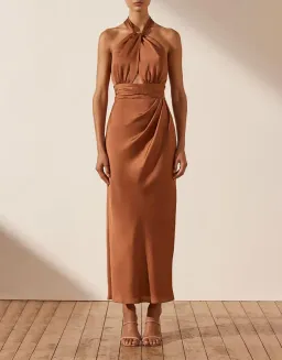 Shona Joy Luxe Halter Midi Dress Mocha Size 12 for rent on The Volte - image 1