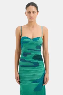 Sir The Label Frankie Gathered Midi Dress Emerald Reflection Size 1 / AU 8 for rent on The Volte - image 4