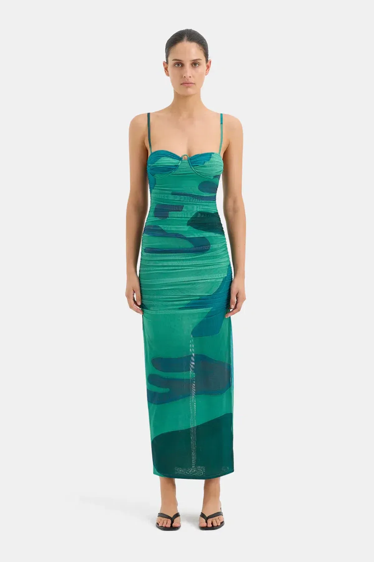 Sir The Label Frankie Gathered Midi Dress Emerald Reflection Size 1 / AU 8 - Image 1