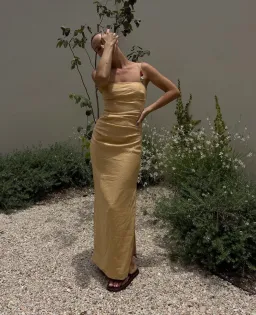 Sir The Label Antonia Beaded Midi Dress Light Tan Size 1 / AU 8 for rent on The Volte - image 1