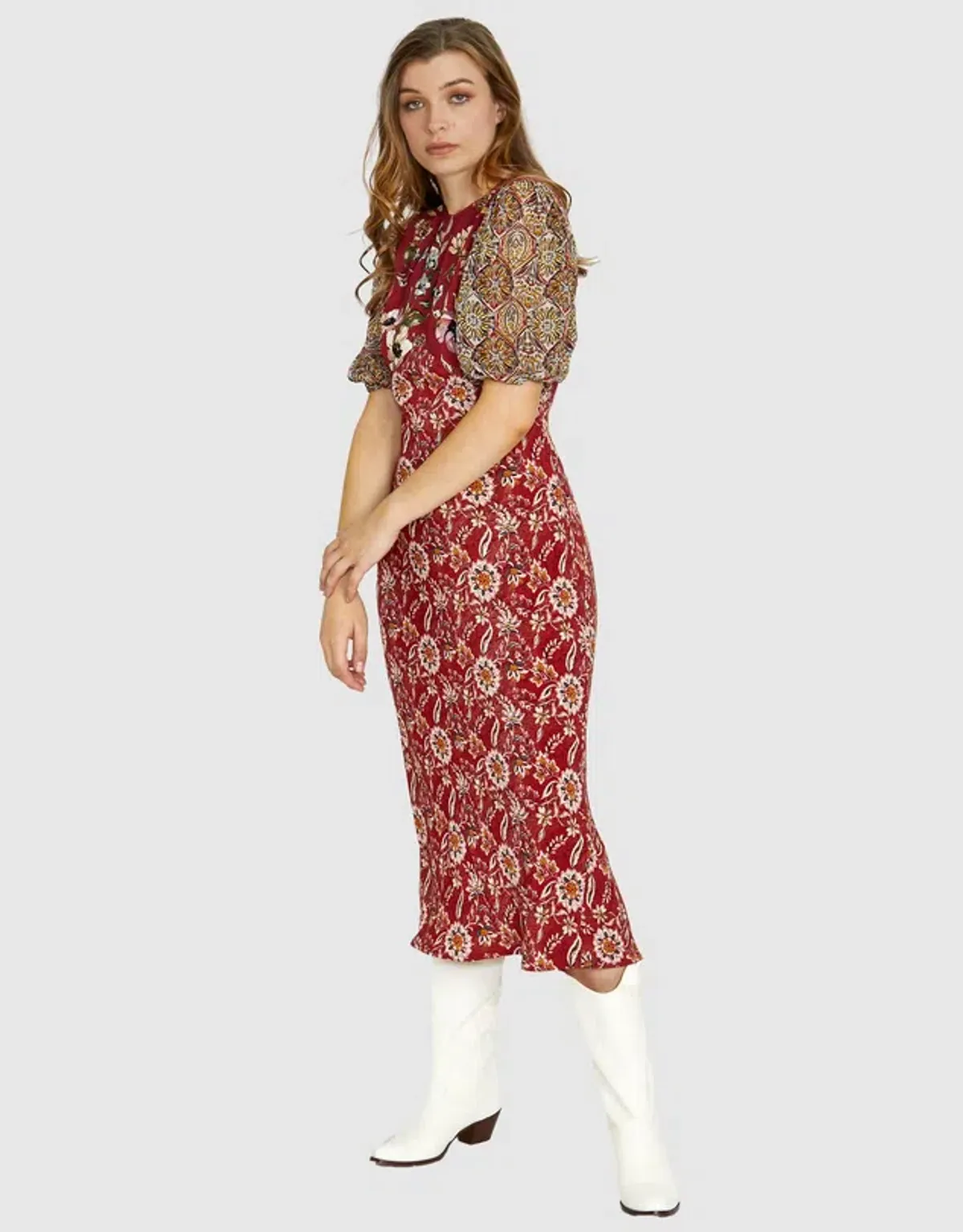 Kachel Harlow Dress Red Print Size 10 - Image 1