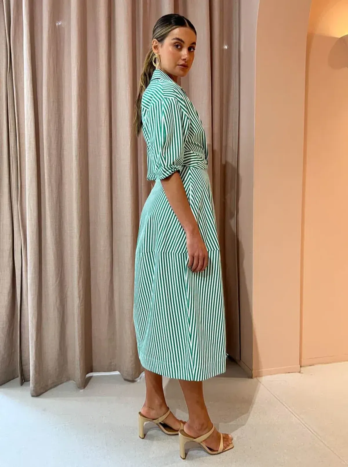 Camilla And Marc Flynn Cocoon Dress In Jade/White Stripe Size 10 - Image 4