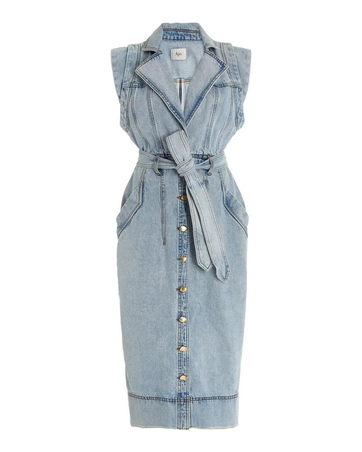 Aje Belmond Belted Denim Midi Dress Blue Size 10 - Image 2