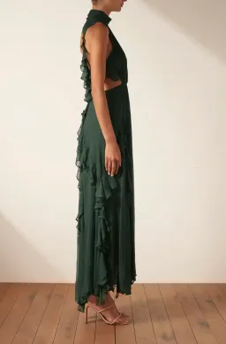 Shona Joy Lèonie Backless Frill Maxi Dress in Rosemary Green Size 6 for rent on The Volte - image 2
