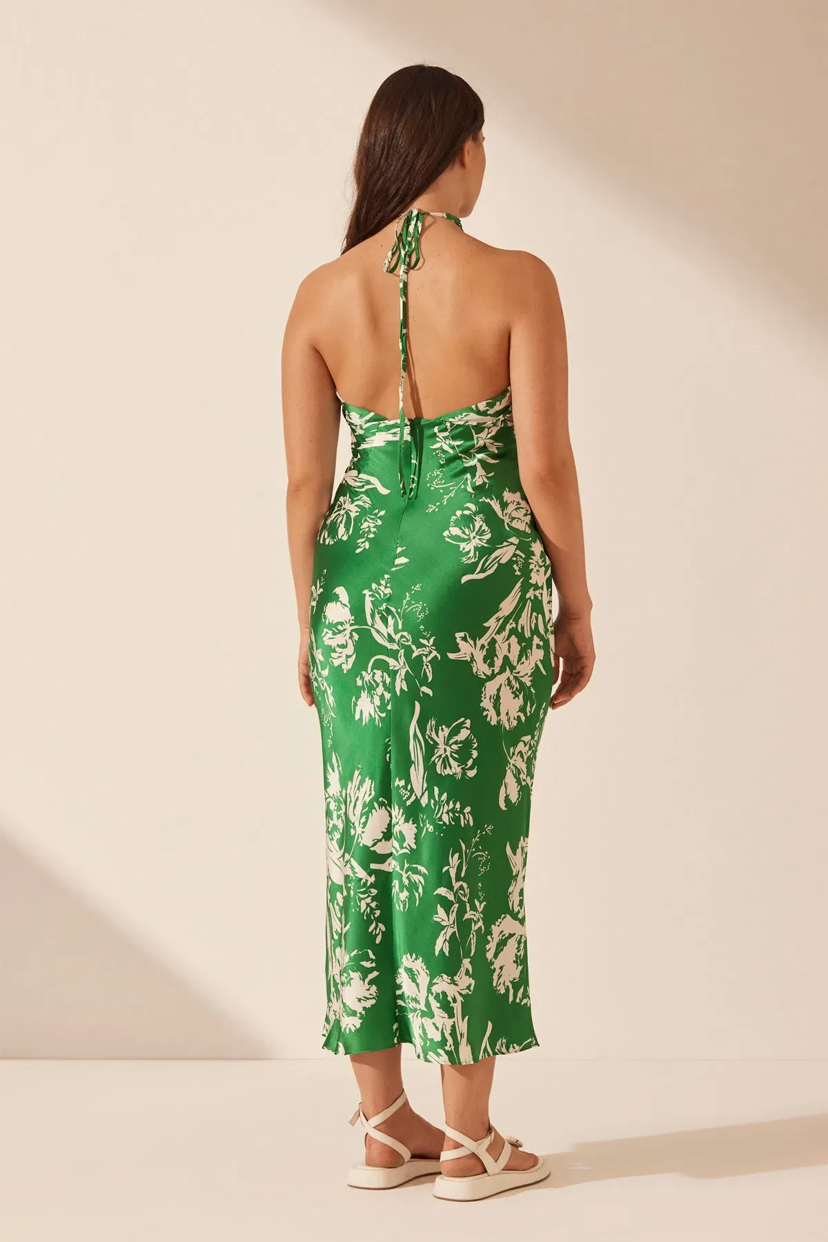 Shona Joy Coppice Silk Cross Front Halter Bias Midi Dress Green Floral Size 12 - Image 3