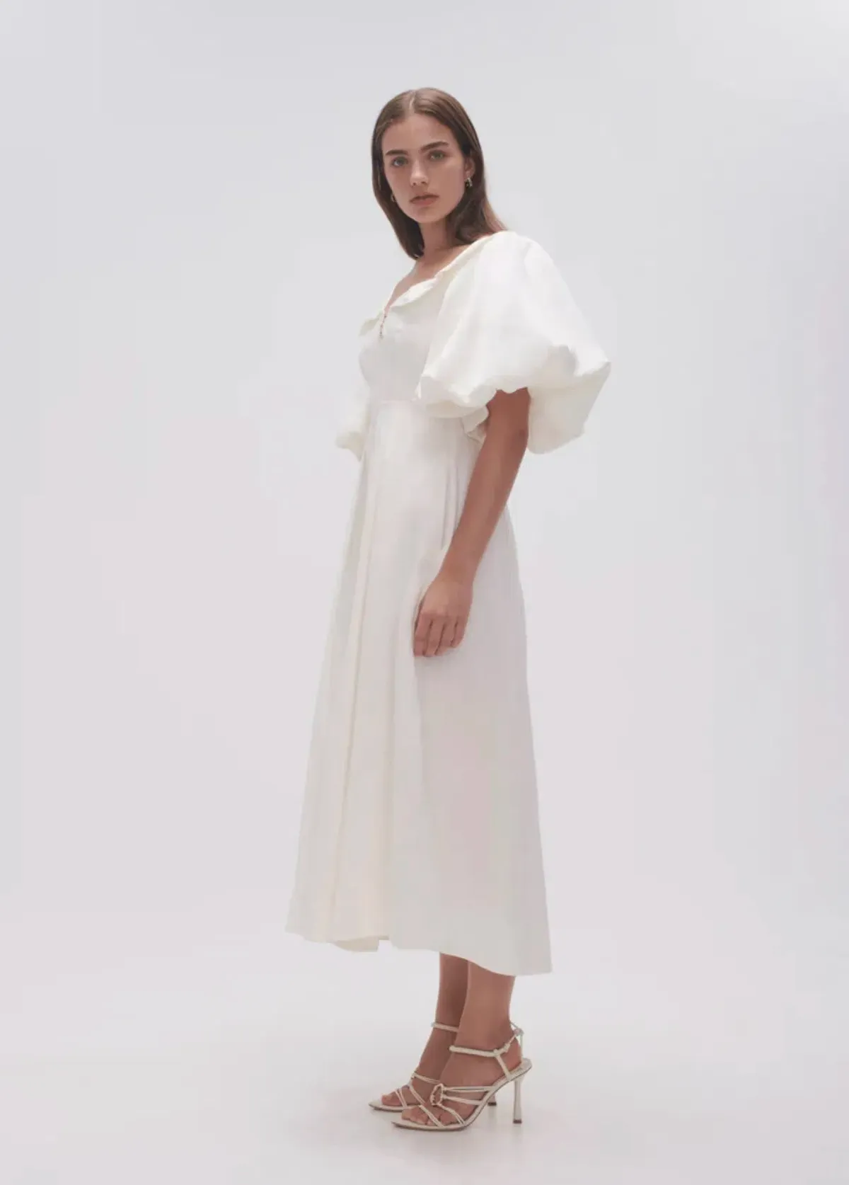 Aje Jessica Frill Midi Dress Ivory Size 10 - Image 3