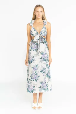 Zimmermann Cassia Ruffle Midi Dress in Hydrangea Floral Size 1 / Au 10 for rent on The Volte - image 1