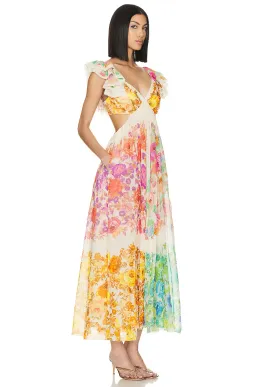Zimmermann Raie Frill Shoullder Midi Dress Multi Floral Size 1 / AU 10 for rent on The Volte - image 2