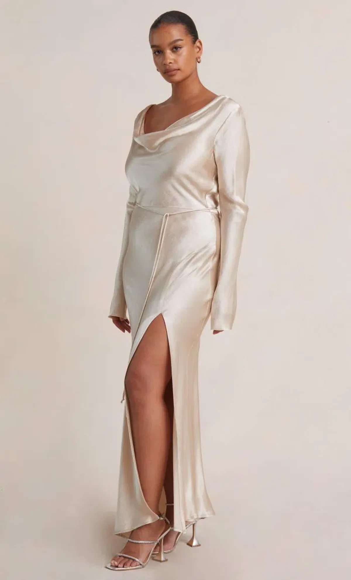 Bec & Bridge Moon Dance Long Sleeve Cowl Dress Sand Size 12 - Image 2