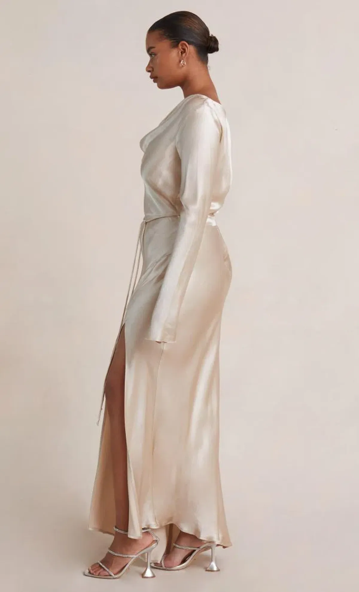 Bec & Bridge Moon Dance Long Sleeve Cowl Dress Sand Size 12 - Image 4