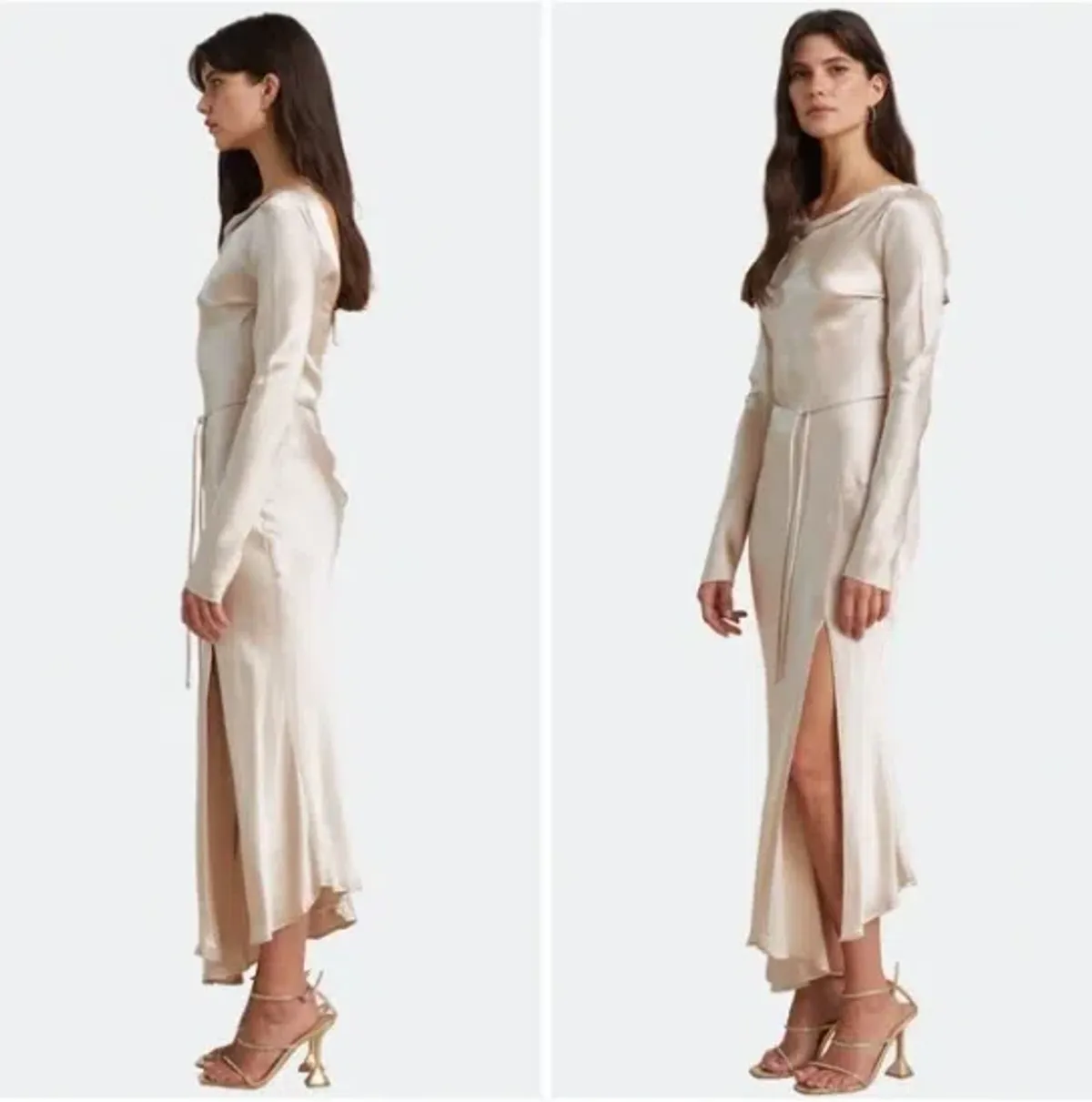 Bec & Bridge Moon Dance Long Sleeve Cowl Dress Sand Size 12 - Image 6