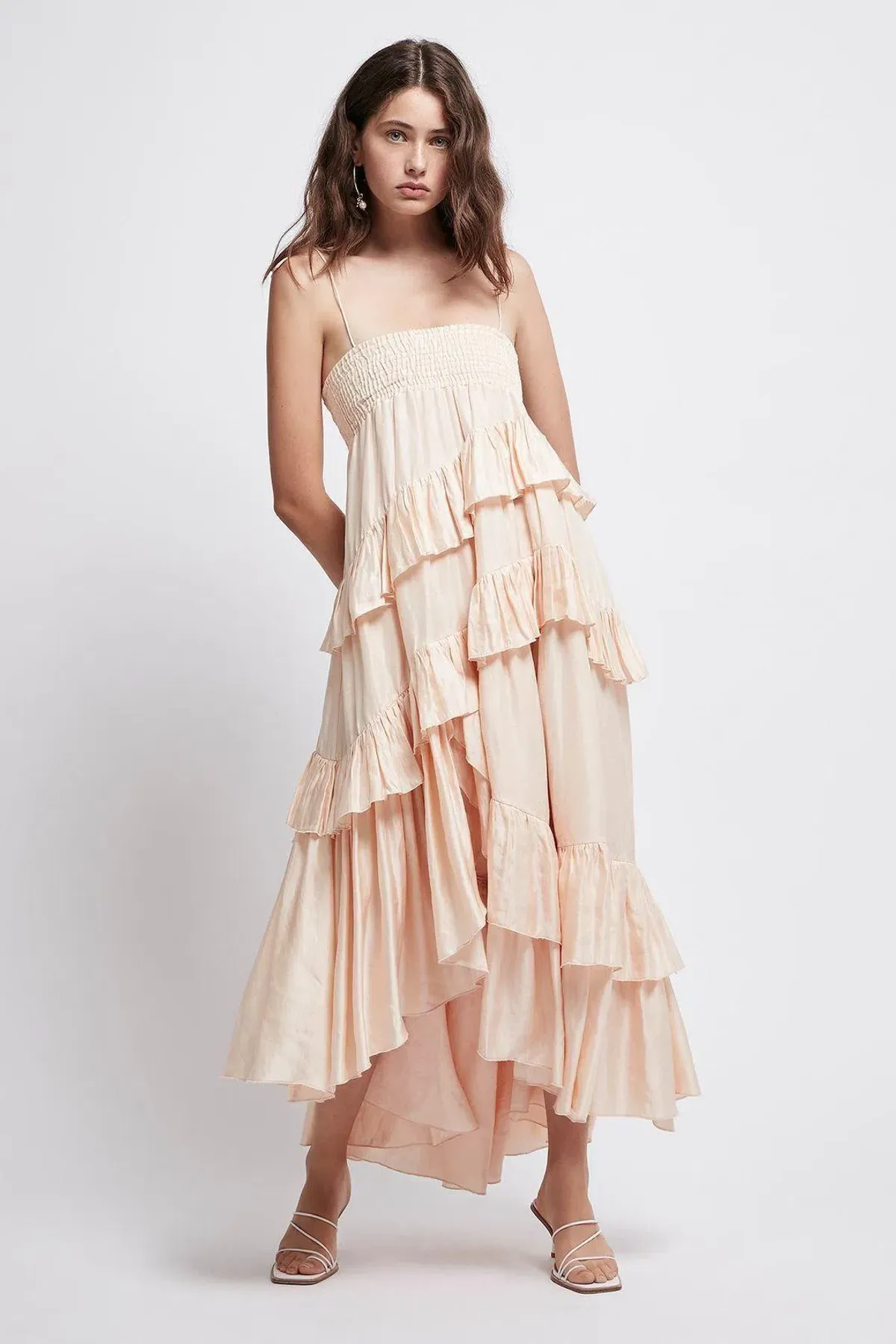 Aje Armeria Waterfall Skirt Dress Peach Size M/AU 8 - Image 1