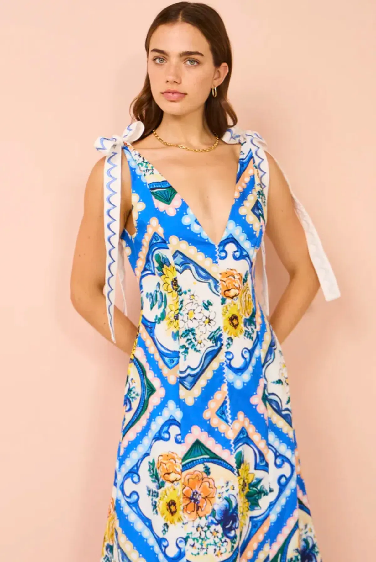 By Nicola Adocia Tie Shoulder Maxi Dress Azure Blue Floral Size 10 - Image 8