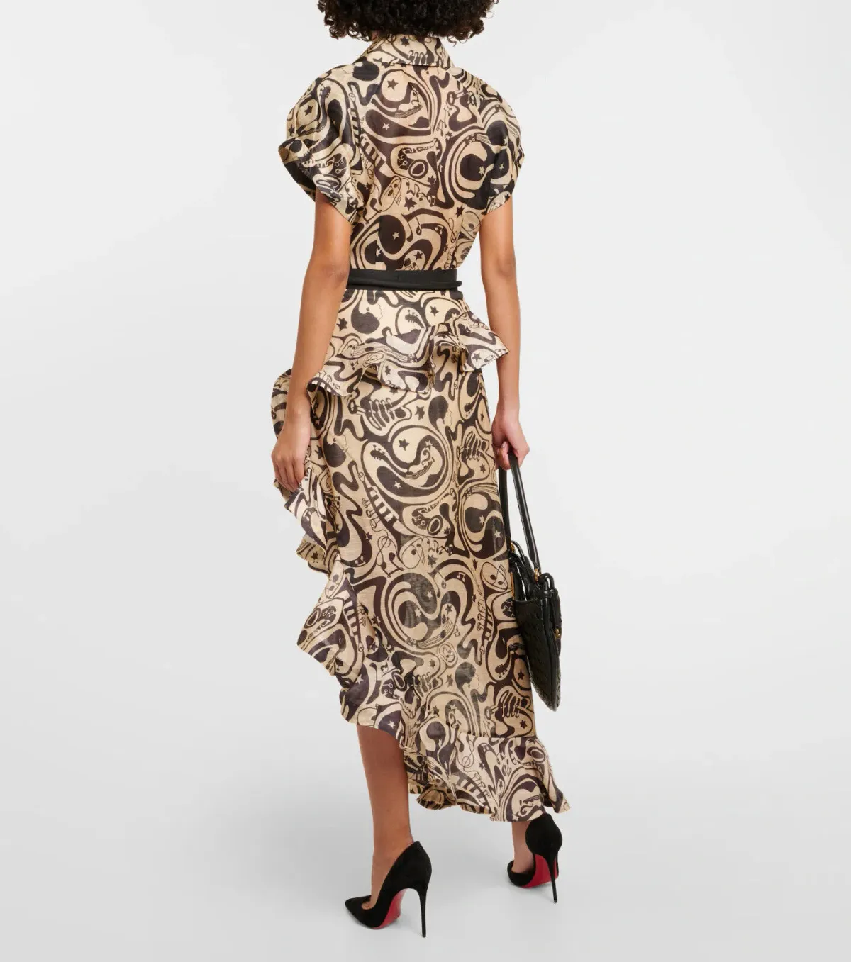 Zimmermann Matchmaker Fitted Blouse & Waterfall Skirt Set Black Tea Abstract Musical Size 0 / 8 AU - Image 2