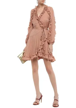 Zimmermann Cascade Wrap Mini Dress Nude Pink Size 8 for rent on The Volte - image 1