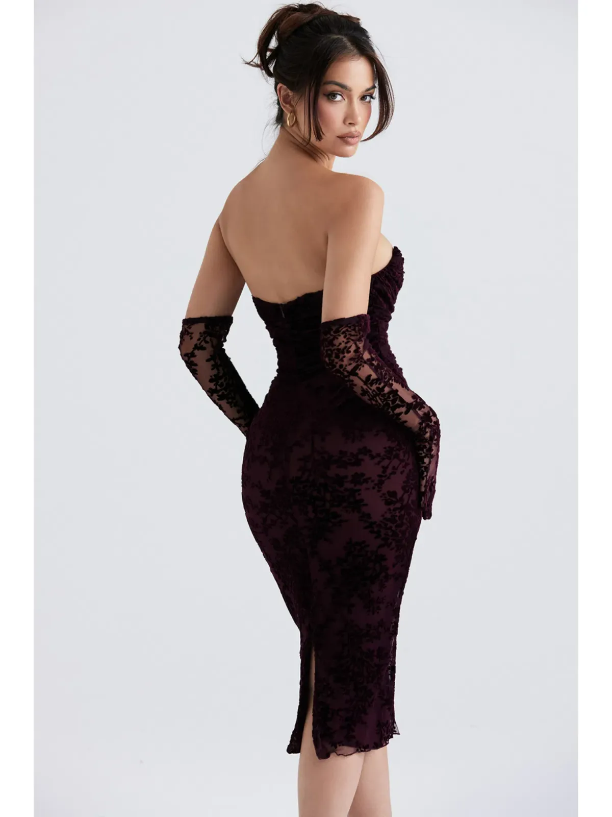 House Of CB Isadora Devore Corset Dress Black Cherry Size XS / AU 6 - Image 4