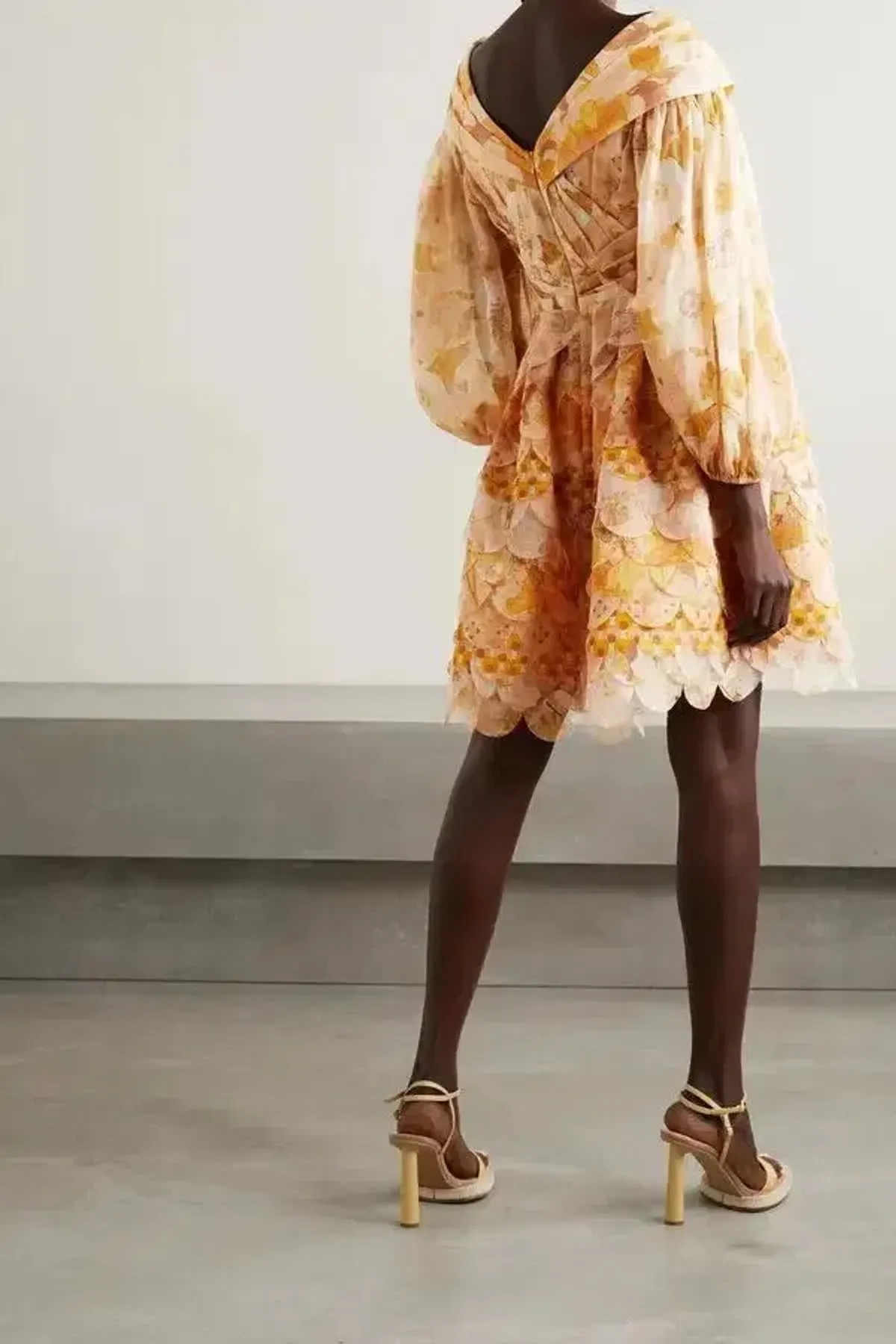 Zimmermann Tempo Scalloped Mini Dress Gold Mixed Print Size 3 / AU 14 - Image 2